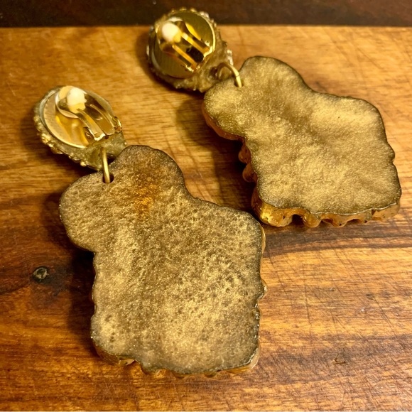 1980’s Vintage Glass Pearl Gold Plate Clip On Earrings Fit For a Queen - Picture 5 of 8